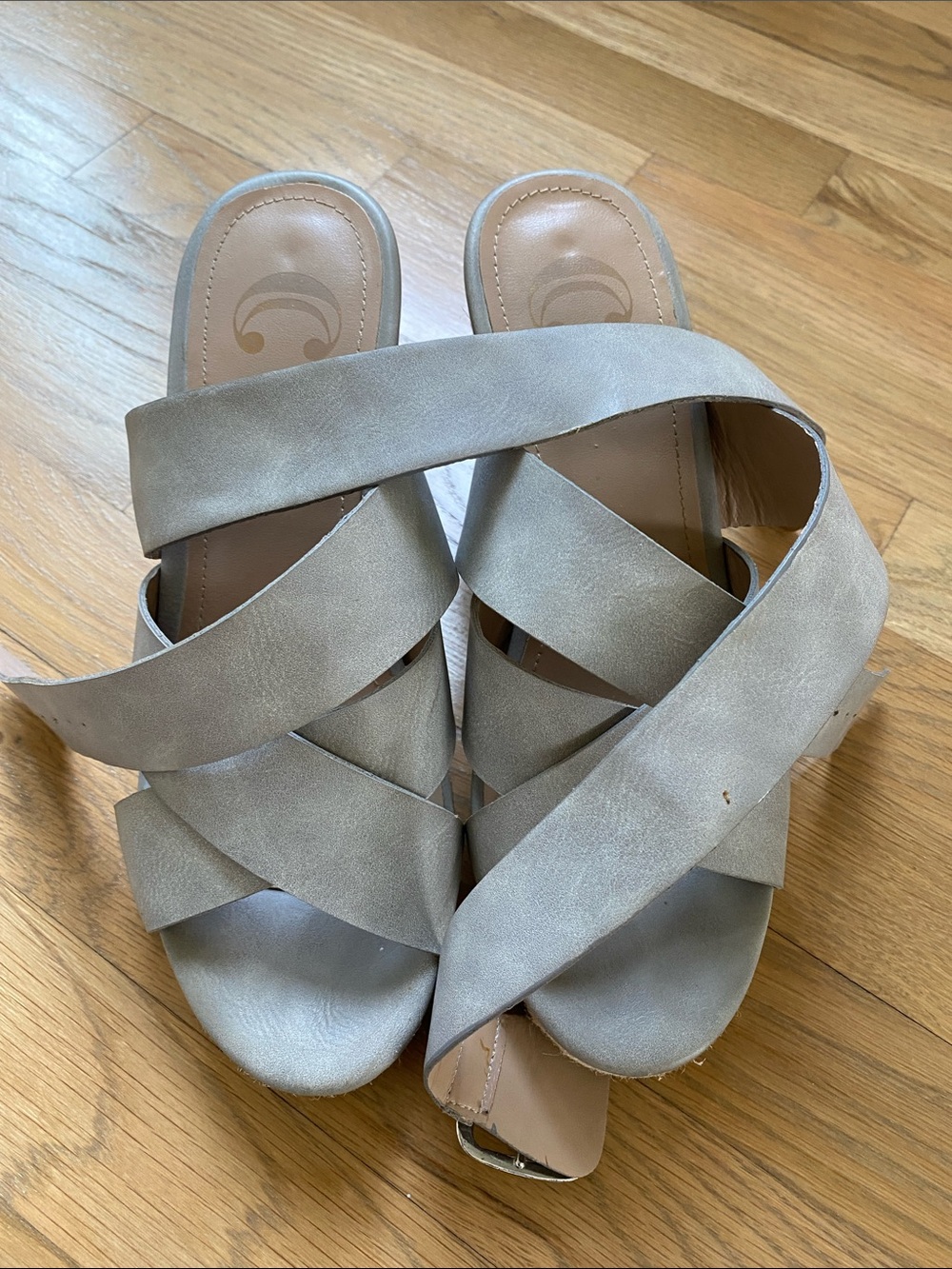 Charming Charlie Taupe Crisscross Slide Sandals